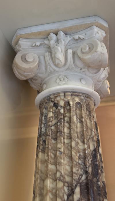 Grand Pair of Italian Carved Marble Columns Breccia Violetta and Carrara