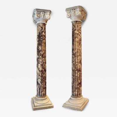Grand Pair of Italian Carved Marble Columns Breccia Violetta and Carrara