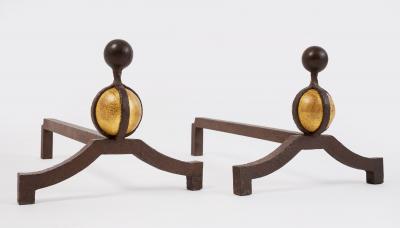 Grand Pair of Wrought Iron Andirons France ca 1950