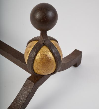 Grand Pair of Wrought Iron Andirons France ca 1950