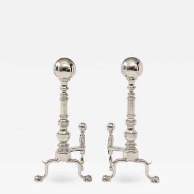 Grand Scale Hollywood Regency Nickel Andirons