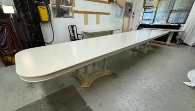 Grand Scale Painted Gilt wood Two Pedestal Dining Table with 2 leaves