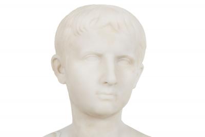 Grand Tour Antique Italian Carved Marble Bust of Young Caesar Augustus