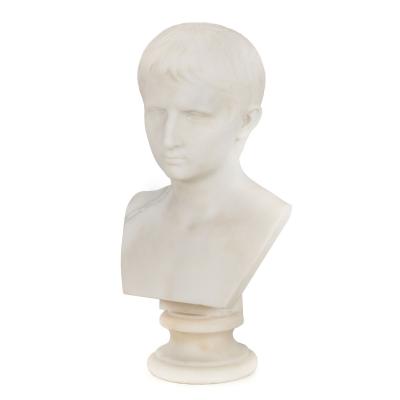 Grand Tour Antique Italian Carved Marble Bust of Young Caesar Augustus