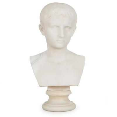 Grand Tour Antique Italian Carved Marble Bust of Young Caesar Augustus