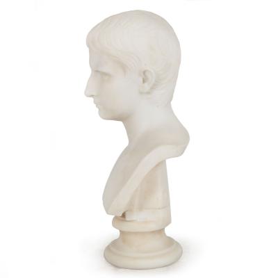 Grand Tour Antique Italian Carved Marble Bust of Young Caesar Augustus