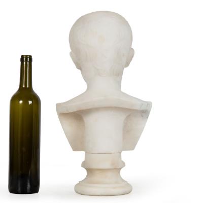 Grand Tour Antique Italian Carved Marble Bust of Young Caesar Augustus