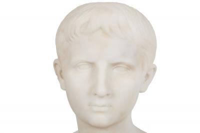 Grand Tour Antique Italian Carved Marble Bust of Young Caesar Augustus
