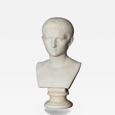 Grand Tour Antique Italian Carved Marble Bust of Young Caesar Augustus