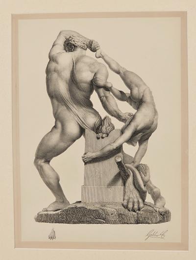 Grand Tour Engraving of Statue of Hercules and Lichas circa 1890