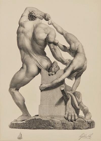 Grand Tour Engraving of Statue of Hercules and Lichas circa 1890