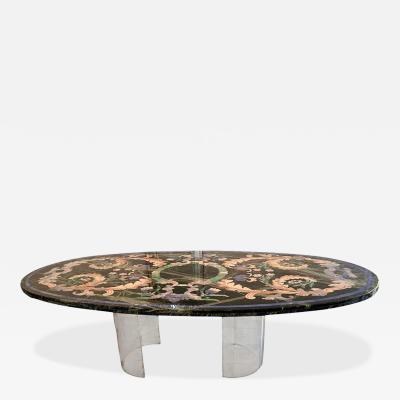 Grand Venetian Pietra Dura Oval Dining Table W Modern Lucite Base