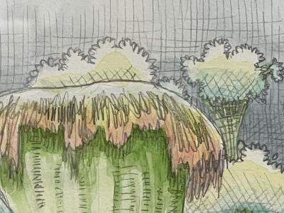 Graphite and Watercolor on Canvas by Danish Artist Peter Land