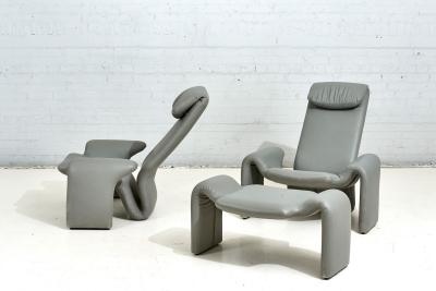Gray Leather Lounge Chairs and Ottoman by Steve Leonard for Brayton Intl 1980