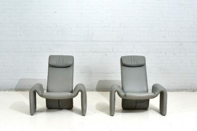 Gray Leather Lounge Chairs and Ottoman by Steve Leonard for Brayton Intl 1980