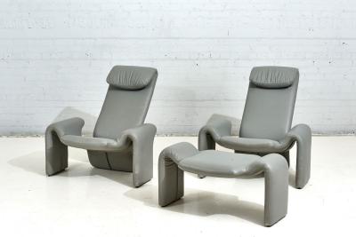 Gray Leather Lounge Chairs and Ottoman by Steve Leonard for Brayton Intl 1980