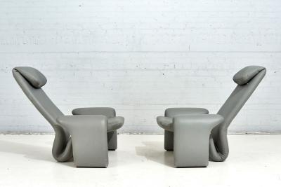 Gray Leather Lounge Chairs and Ottoman by Steve Leonard for Brayton Intl 1980