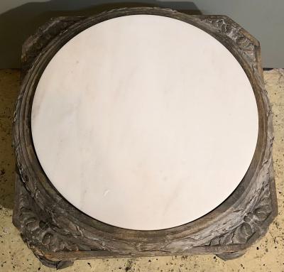 Gray Painted Swedish Stool with New Marble Top 19th Century Beechwood