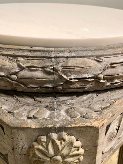 Gray Painted Swedish Stool with New Marble Top 19th Century Beechwood