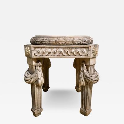 Gray Painted Swedish Stool with New Marble Top 19th Century Beechwood