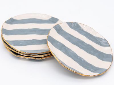 Gray and white Striped clay petit dish with Gilding