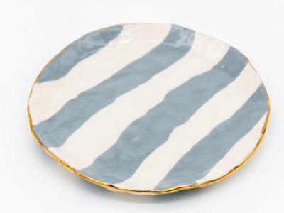 Gray and white Striped clay petit dish with Gilding