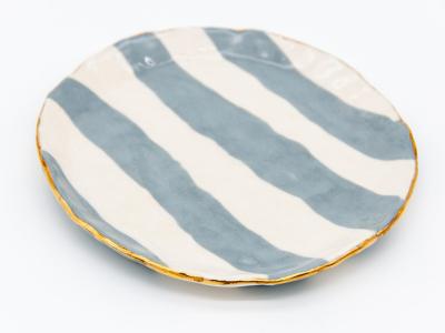 Gray and white Striped clay petit dish with Gilding