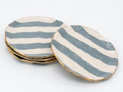 Gray and white Striped clay petit dish with Gilding