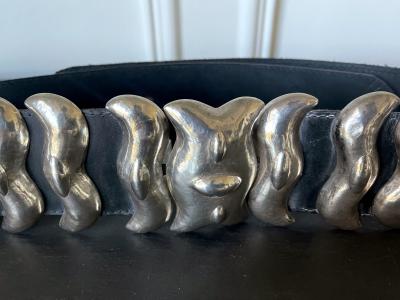Graziella Laffi Bespoken Leather Belt with Sculptural Sterling Buckles Graziella Laffi