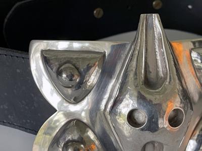 Graziella Laffi Leather Belt with Large Sterling Silver Buckles Graziella Laffi