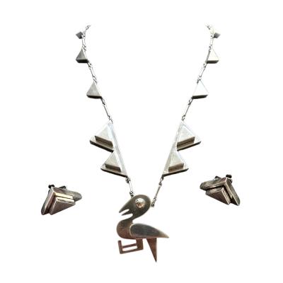 Graziella Laffi Modern Bird Motif Sterling Silver Necklace and Earrings Set Graziella Laffi
