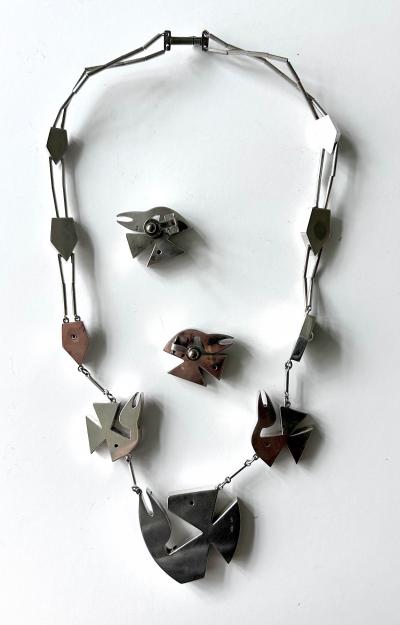 Graziella Laffi Modern Bird Motif Sterling Silver Necklace and Earrings Set Graziella Laffi