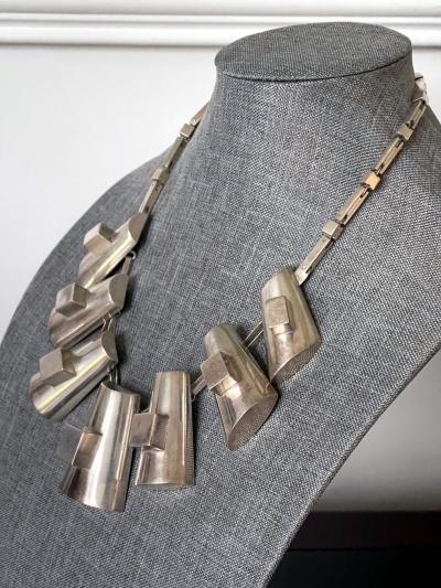Graziella Laffi Modern Sculptural Sterling Silver Necklace Graziella Laffi