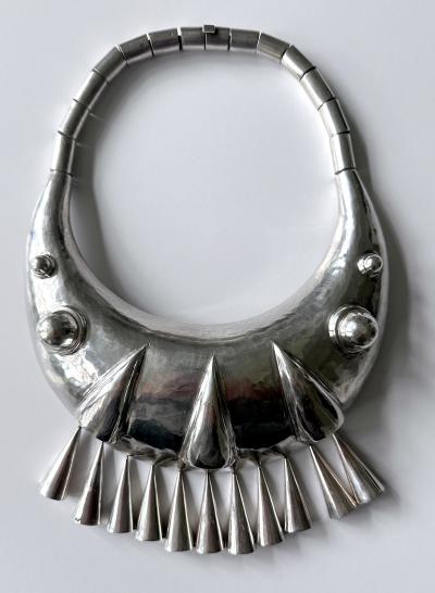 Graziella Laffi Sculptural Sterling Silver Choker Necklace and Earrings Set by Graziella Laffi