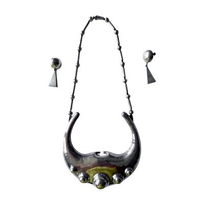 Graziella Laffi Sculptural Sterling Silver Necklace and Earrings Set by Graziella Laffi