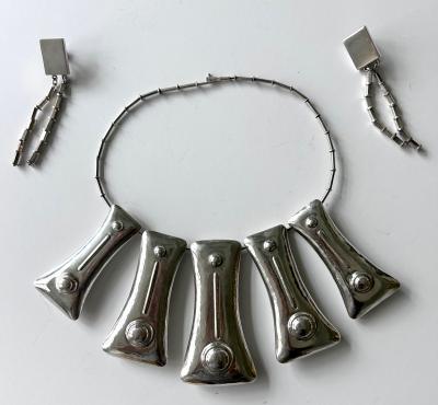 Graziella Laffi Sculptural Sterling Silver Necklace and Earrings Suite by Graziella Laffi