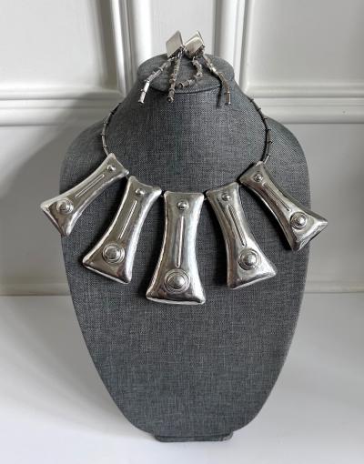 Graziella Laffi Sculptural Sterling Silver Necklace and Earrings Suite by Graziella Laffi