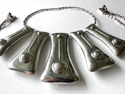 Graziella Laffi Sculptural Sterling Silver Necklace and Earrings Suite by Graziella Laffi