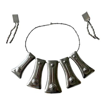 Graziella Laffi Sculptural Sterling Silver Necklace and Earrings Suite by Graziella Laffi