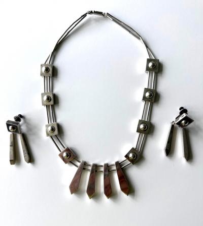 Graziella Laffi Sculptural Sterling Silver Necklace and Earrings Suite by Graziella Laffi