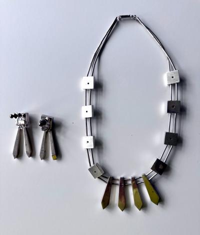 Graziella Laffi Sculptural Sterling Silver Necklace and Earrings Suite by Graziella Laffi