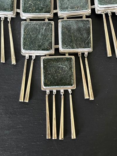 Graziella Laffi Silver and Green Hardstone Necklace and Earring Jewelry Suite Graziella Laffi
