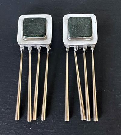 Graziella Laffi Silver and Green Hardstone Necklace and Earring Jewelry Suite Graziella Laffi