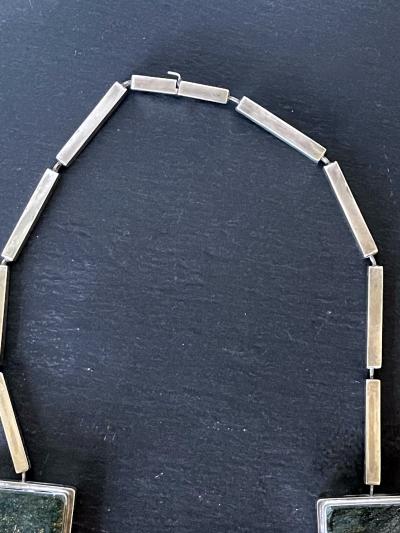 Graziella Laffi Silver and Green Hardstone Necklace and Earring Jewelry Suite Graziella Laffi
