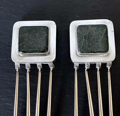 Graziella Laffi Silver and Green Hardstone Necklace and Earring Jewelry Suite Graziella Laffi