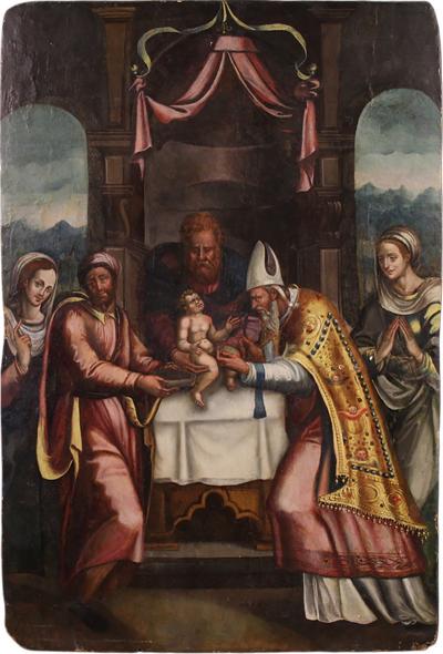 Great 16th century Italian painting on panel The Circumcision of Jesus