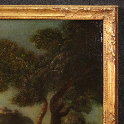 Great 17th century Italian painting countryside landscape with figures