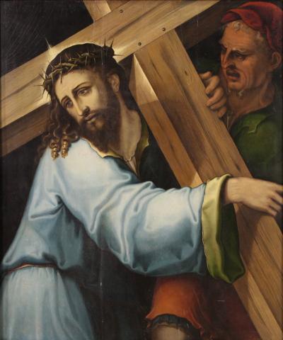 Great 17th century panel painting Christ Carrying the Cross