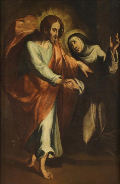 Great 17th century religious painting Christ Appearing to Saint Catherine