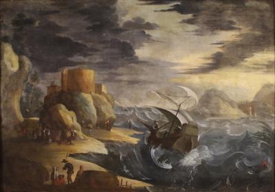 Great 17th century stormy sea marine painting